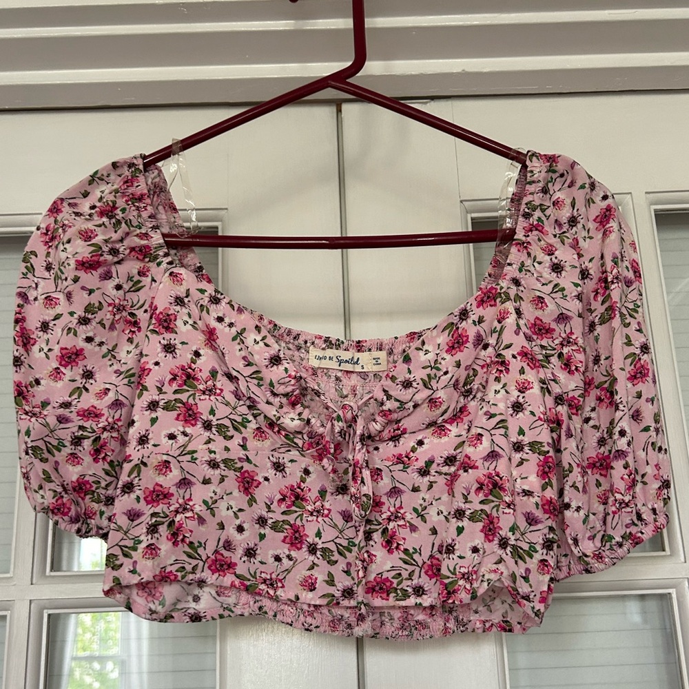 Pink crop top with flowers